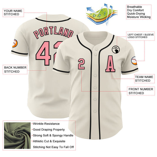 Custom Cream Medium Pink-Black Authentic Baseball Jersey - Sky-Custom