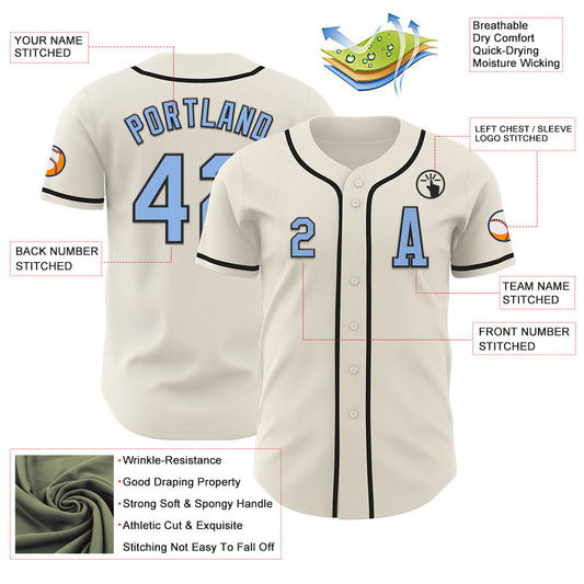Custom Cream Light Blue-Black Authentic Baseball Jersey - Sky-Custom