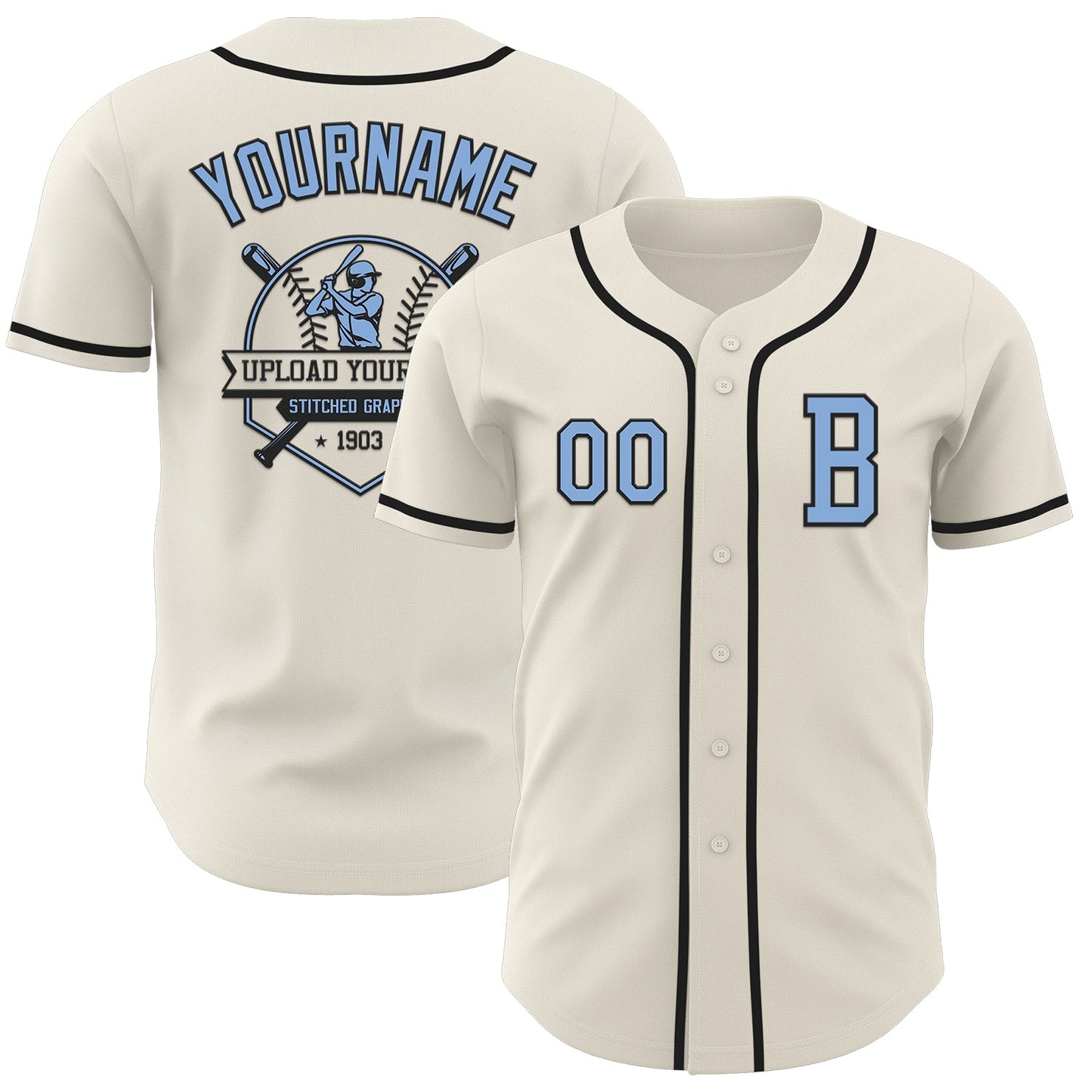 Custom Cream Light Blue-Black Authentic Baseball Jersey - Sky-Custom