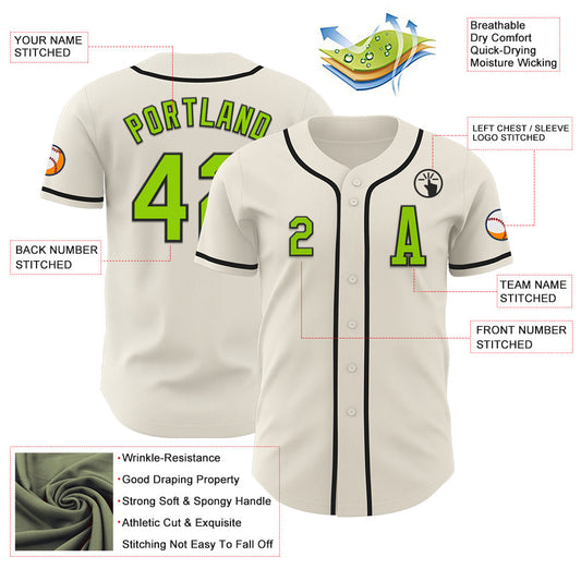 Custom Cream Neon Green-Black Authentic Baseball Jersey - Sky-Custom