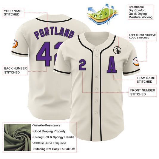 Custom Cream Purple-Black Authentic Baseball Jersey - Sky-Custom