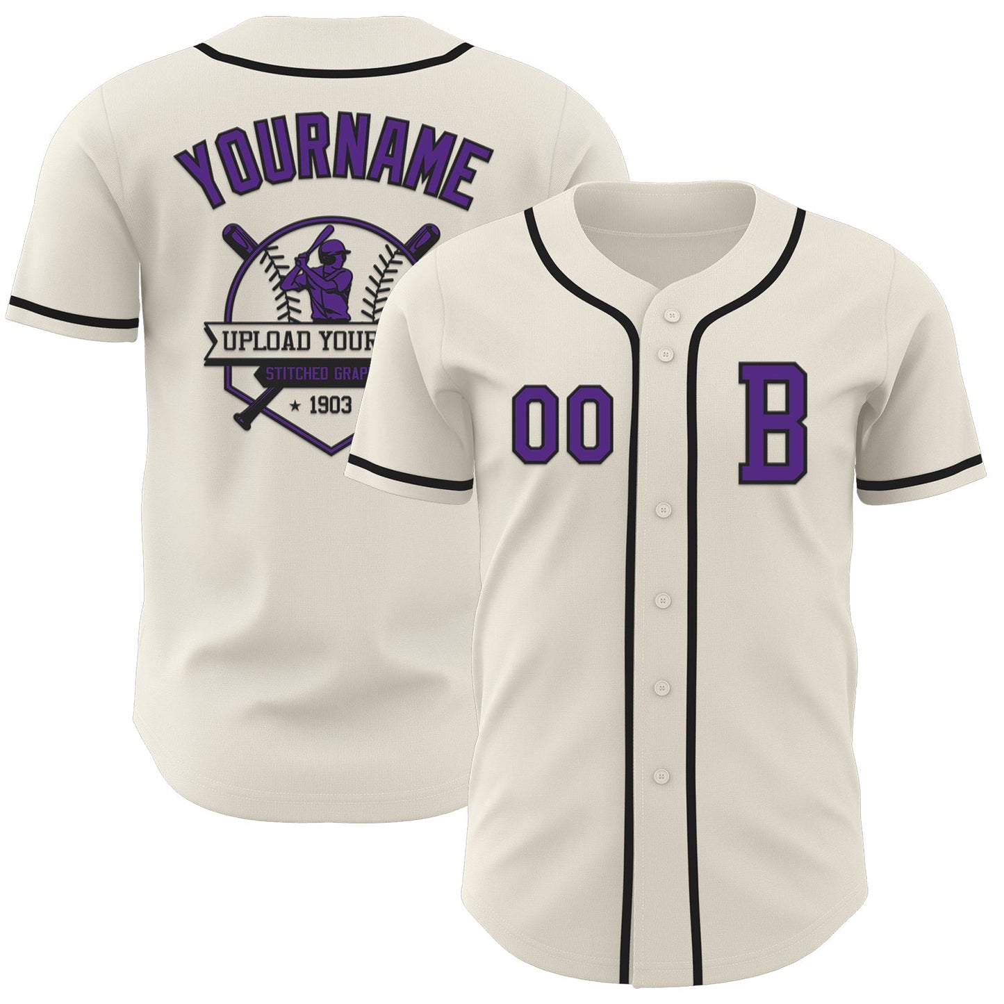 Custom Cream Purple-Black Authentic Baseball Jersey - Sky-Custom