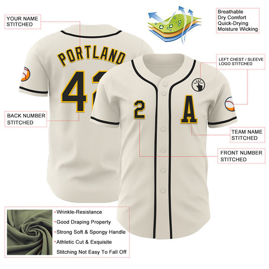 Custom Cream Black-Gold Authentic Baseball Jersey - Sky-Custom