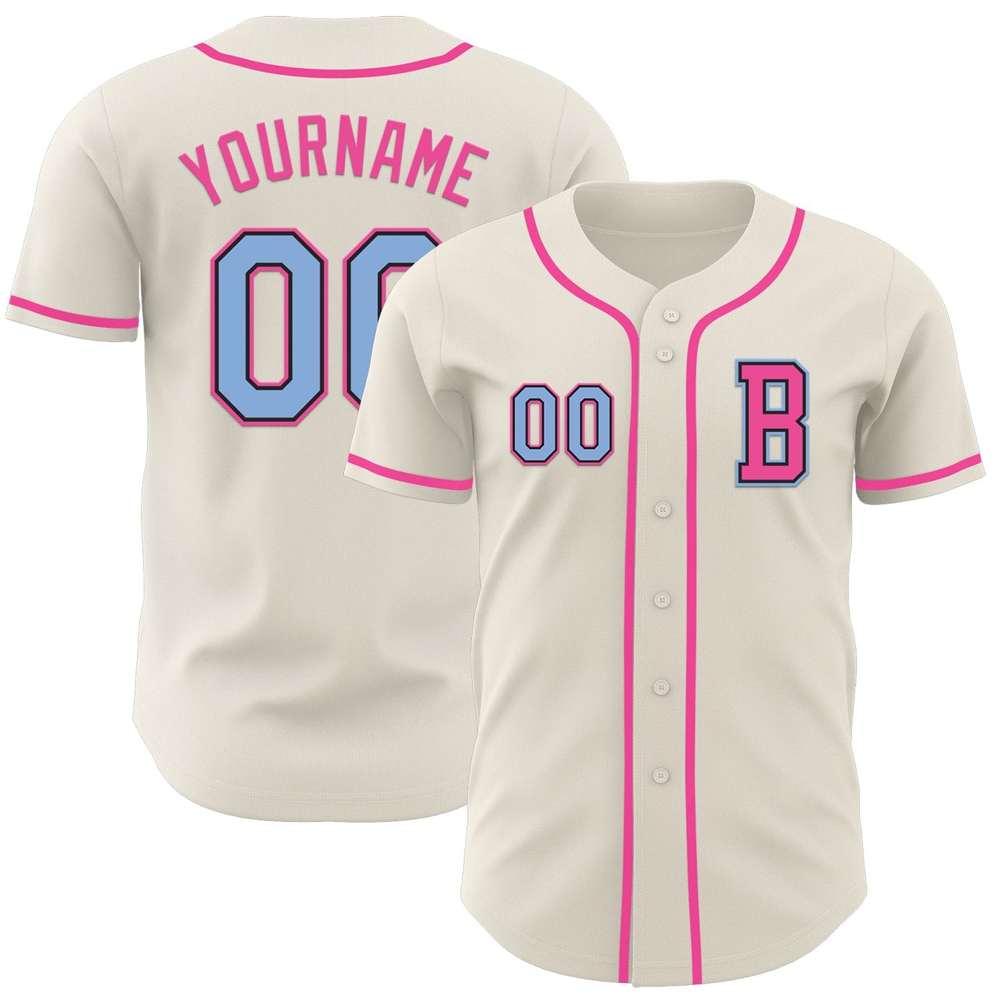 Custom Cream Light Blue Black-Pink Authentic Baseball Jersey - Sky-Custom