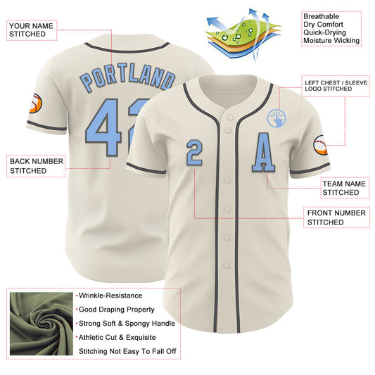 Custom Cream Light Blue-Steel Gray Authentic Baseball Jersey - Sky-Custom