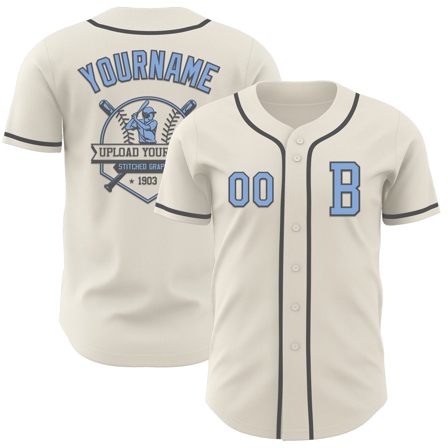 Custom Cream Light Blue-Steel Gray Authentic Baseball Jersey - Sky-Custom