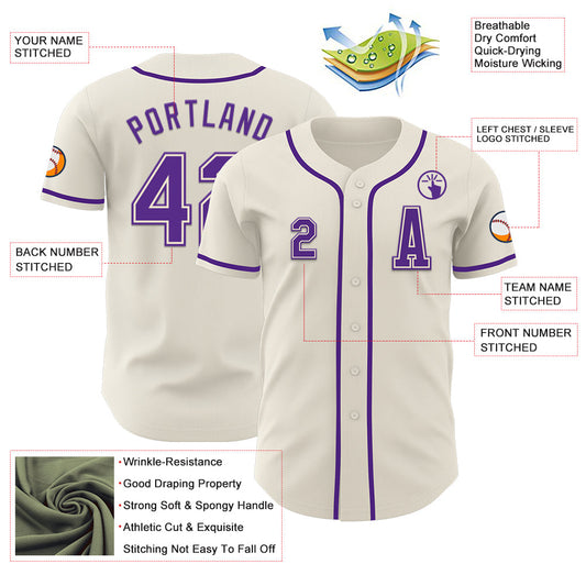 Custom Cream Purple Authentic Baseball Jersey - Sky-Custom
