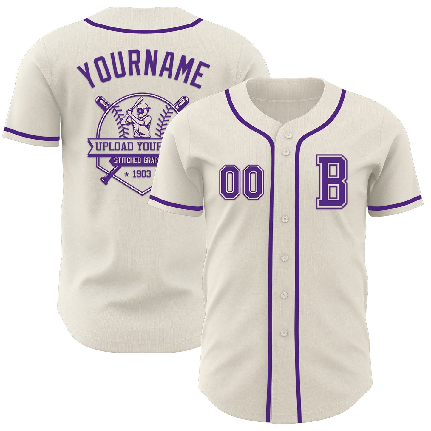 Custom Cream Purple Authentic Baseball Jersey - Sky-Custom