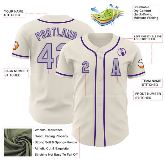 Custom Cream Gray-Purple Authentic Baseball Jersey - Sky-Custom