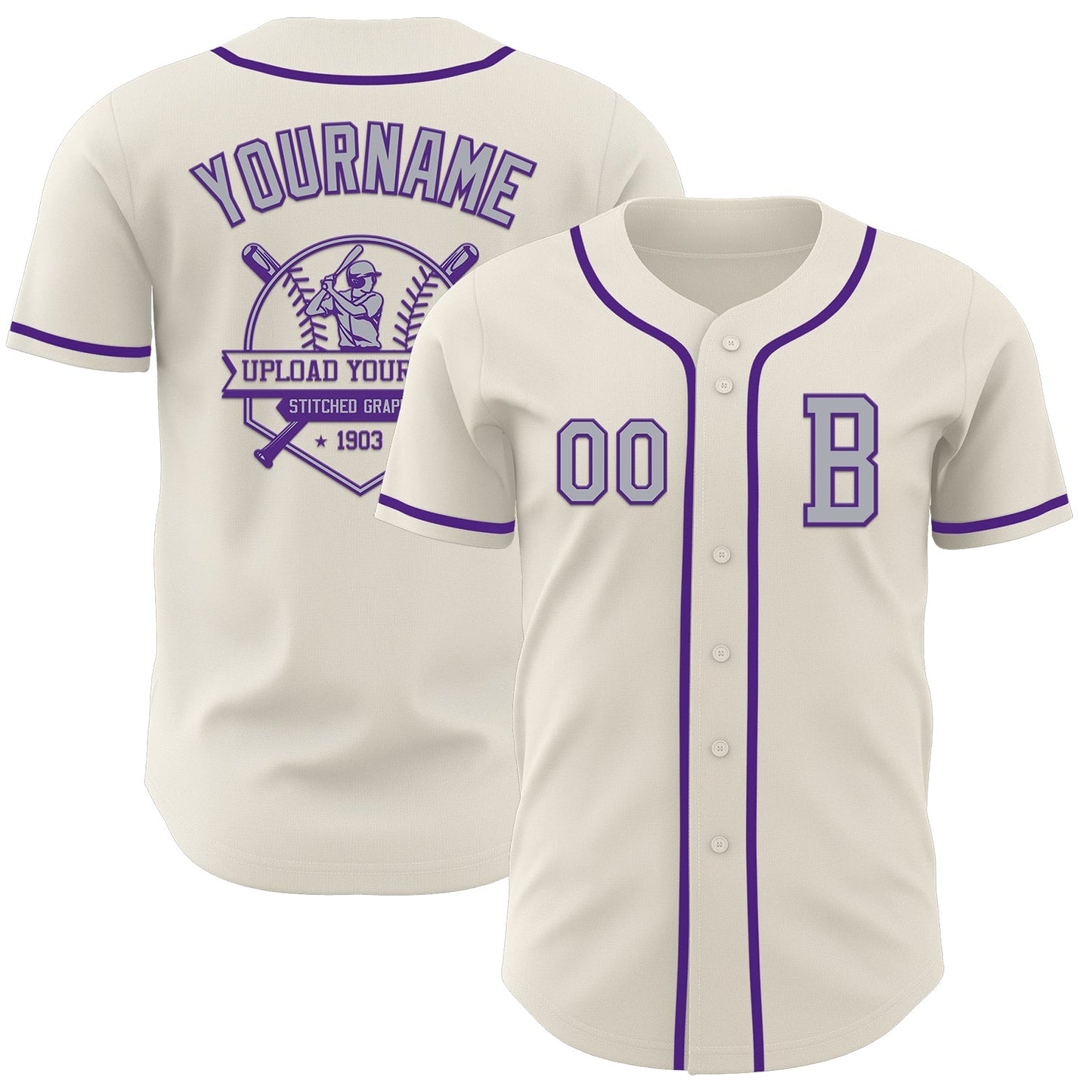 Custom Cream Gray-Purple Authentic Baseball Jersey - Sky-Custom