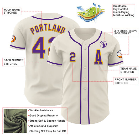 Custom Cream Purple-Gold Authentic Baseball Jersey - Sky-Custom