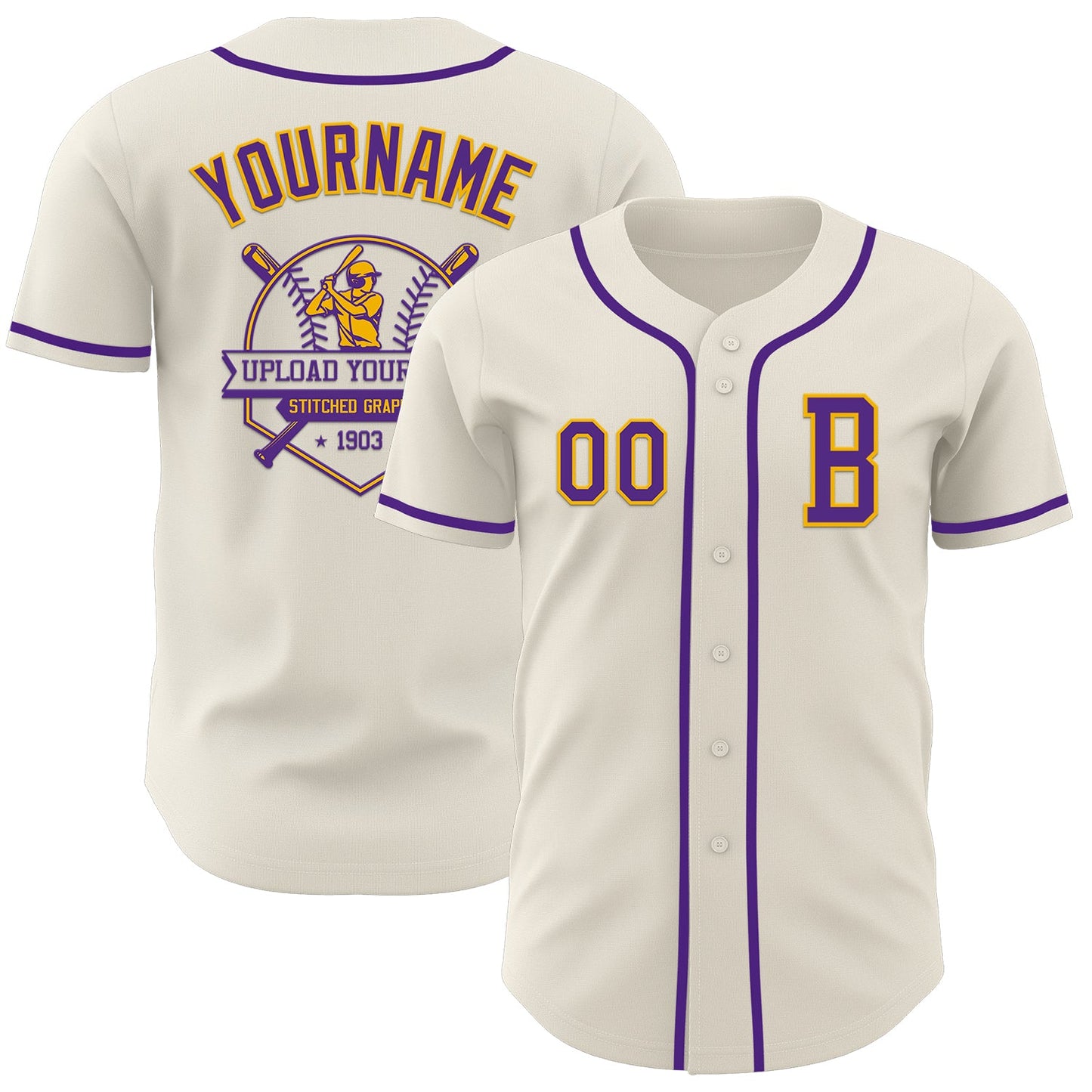 Custom Cream Purple-Gold Authentic Baseball Jersey - Sky-Custom