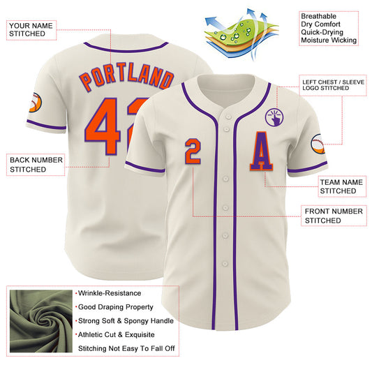 Custom Cream Orange-Purple Authentic Baseball Jersey - Sky-Custom