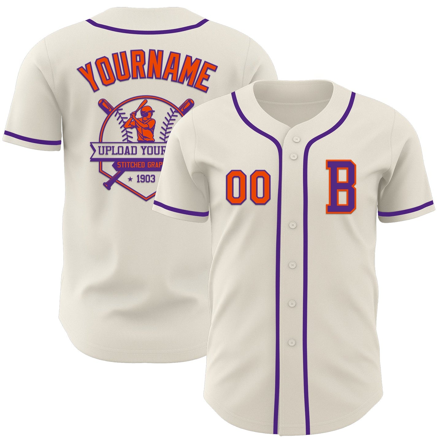 Custom Cream Orange-Purple Authentic Baseball Jersey - Sky-Custom