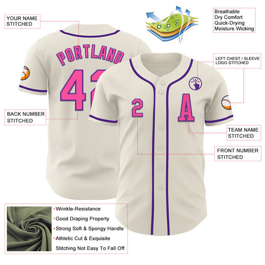 Custom Cream Pink-Purple Authentic Baseball Jersey - Sky-Custom