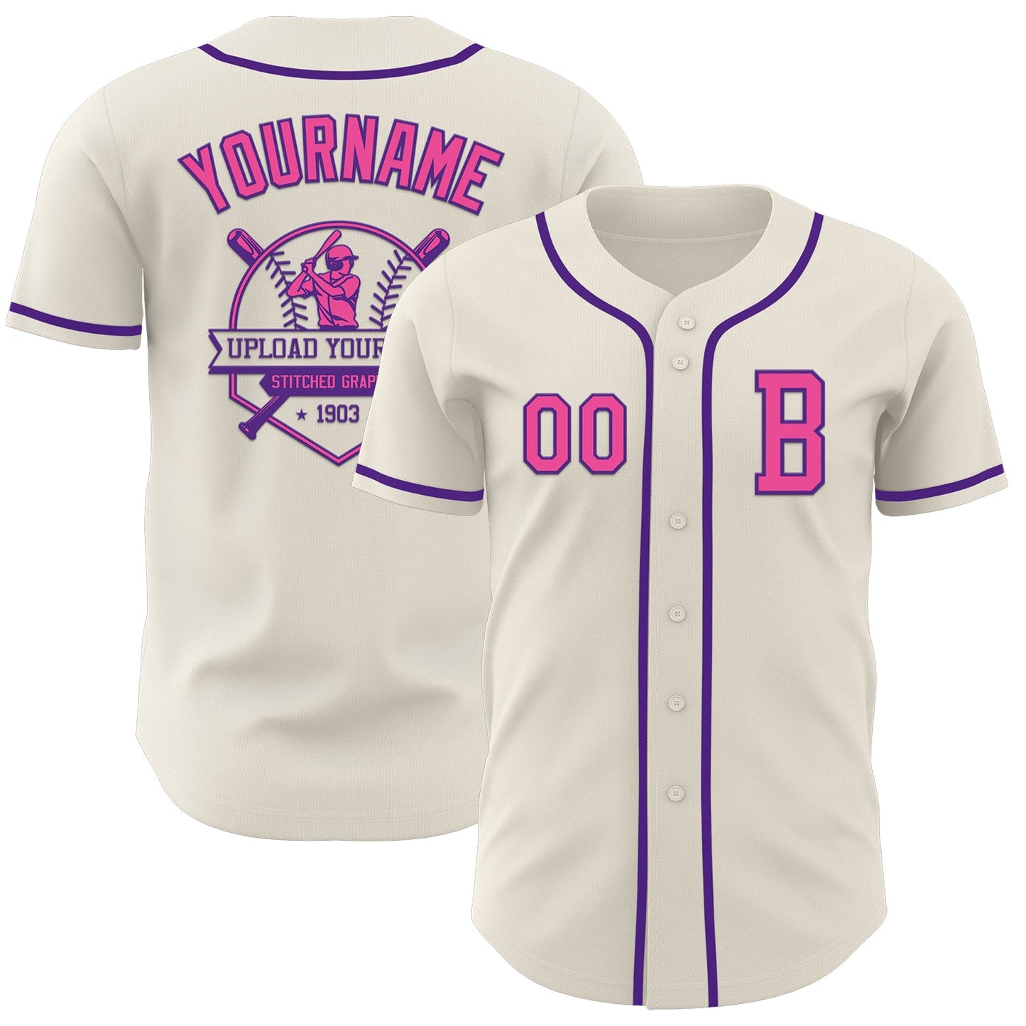 Custom Cream Pink-Purple Authentic Baseball Jersey - Sky-Custom