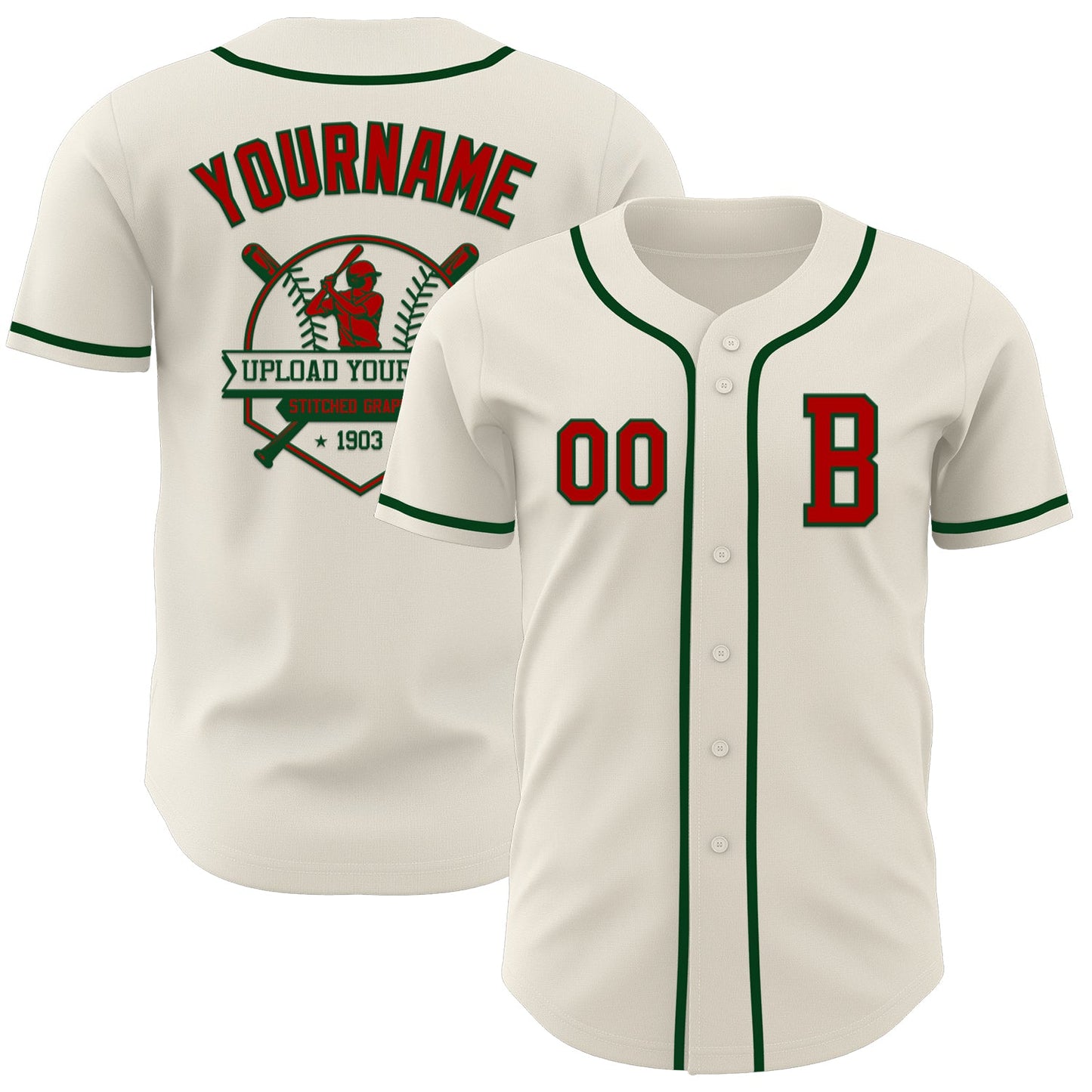 Custom Cream Red-Green Authentic Baseball Jersey - Sky-Custom