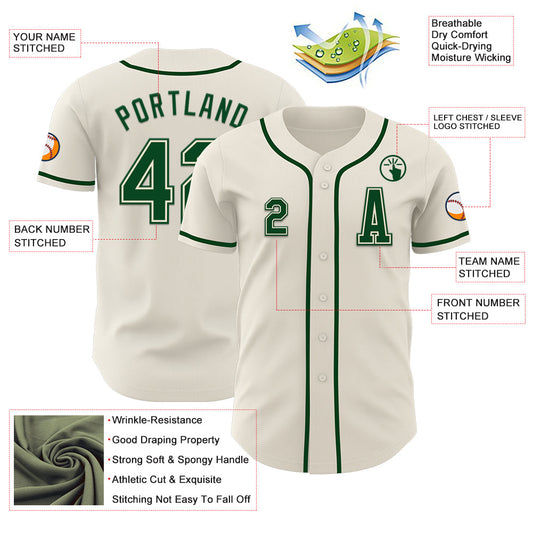 Custom Cream Green Authentic Baseball Jersey - Sky-Custom