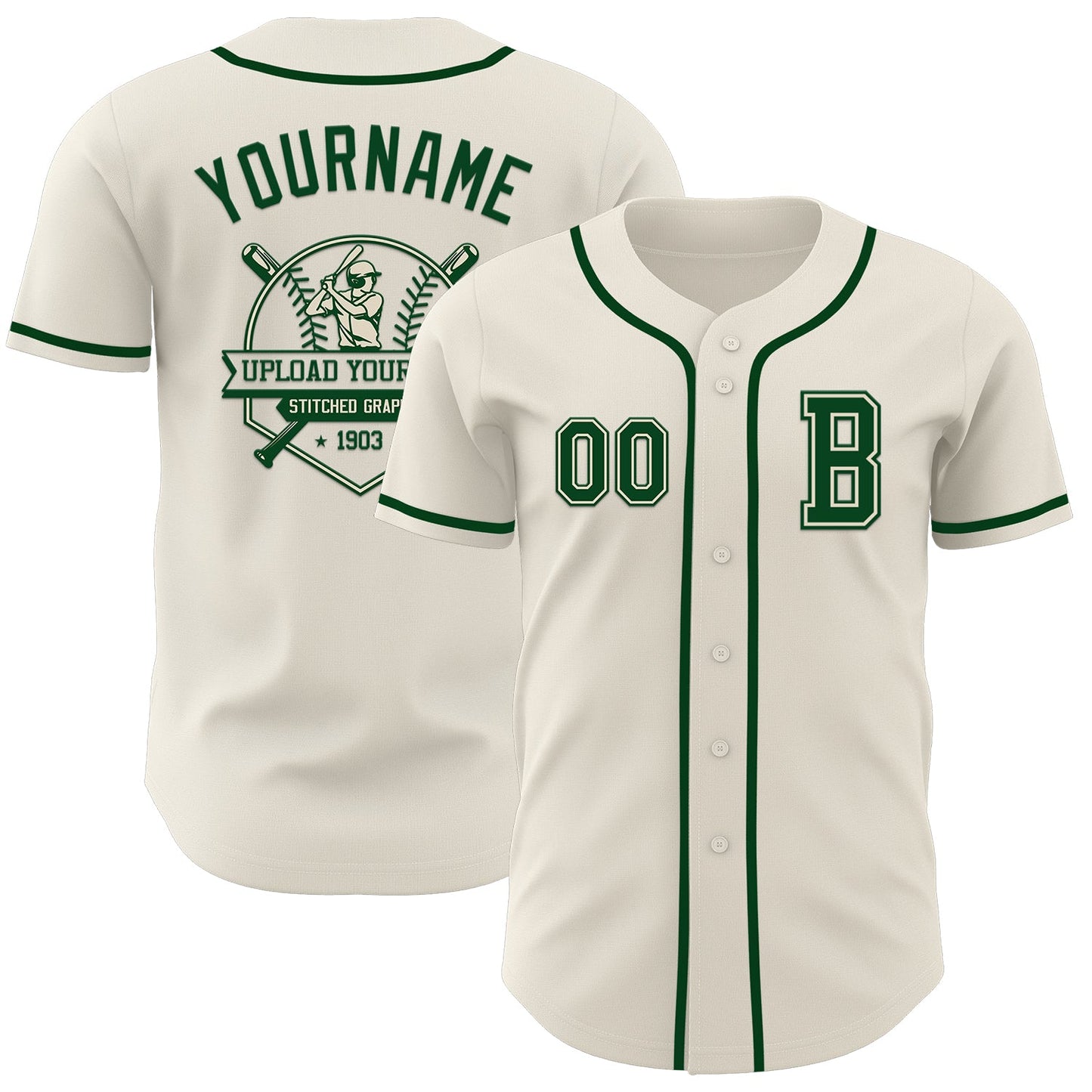 Custom Cream Green Authentic Baseball Jersey - Sky-Custom