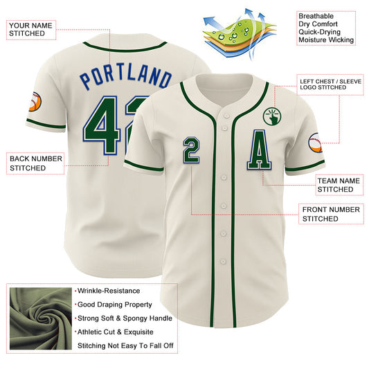 Custom Cream Green-Royal Authentic Baseball Jersey - Sky-Custom