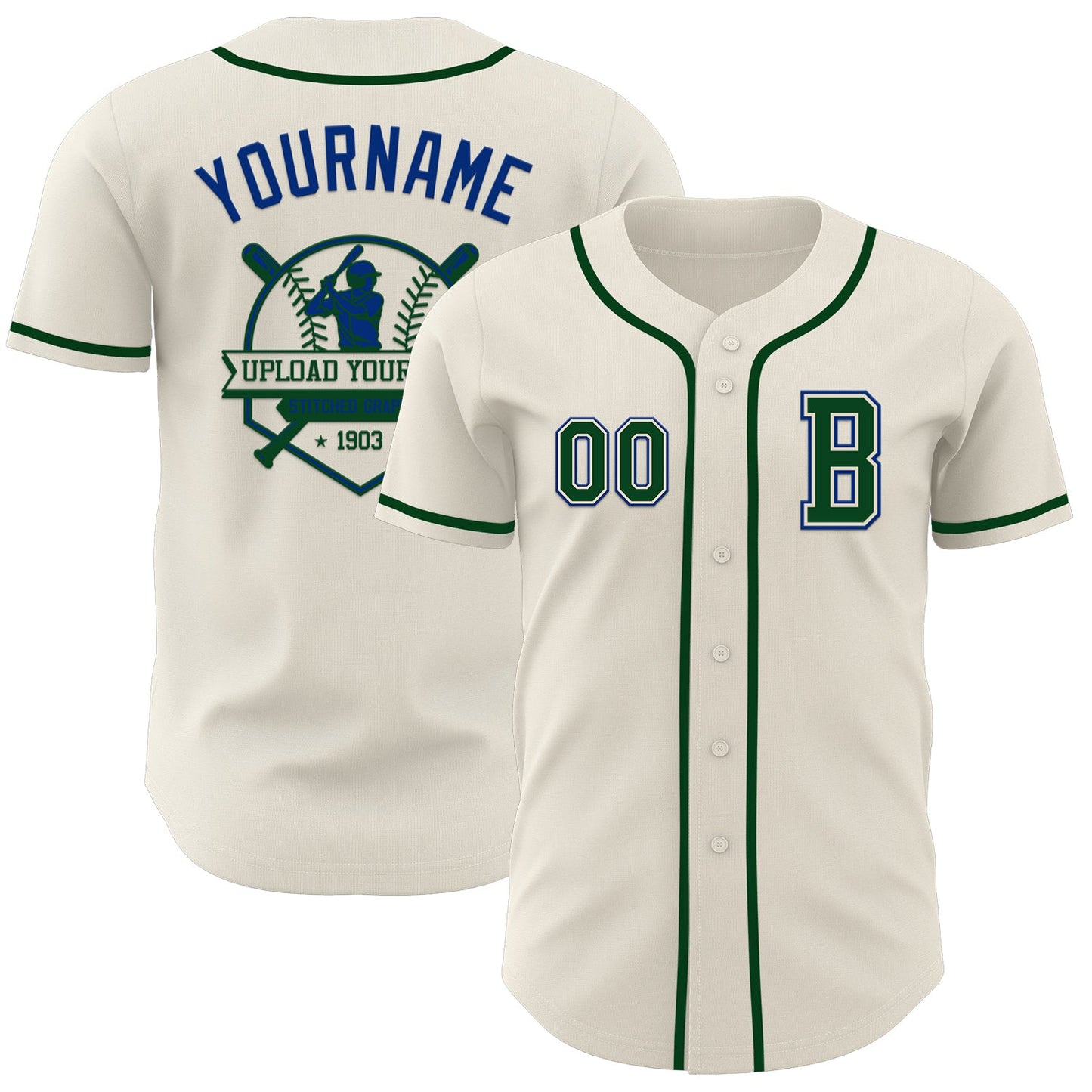 Custom Cream Green-Royal Authentic Baseball Jersey - Sky-Custom