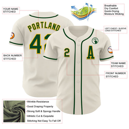 Custom Cream Green-Gold Authentic Baseball Jersey - Sky-Custom