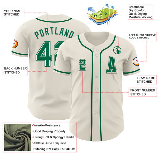 Custom Cream Kelly Green Authentic Baseball Jersey - Sky-Custom