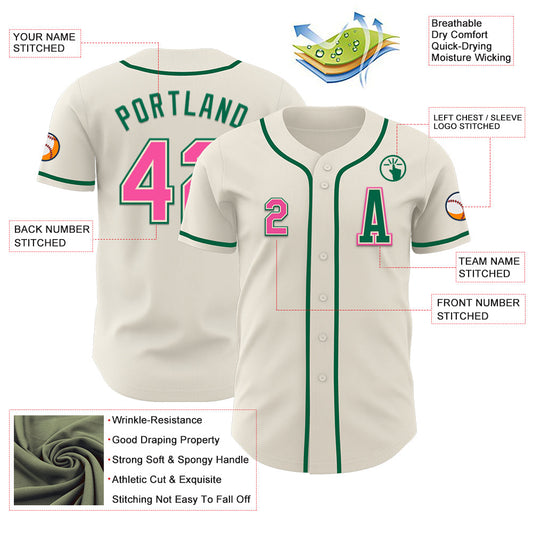 Custom Cream Pink-Kelly Green Authentic Baseball Jersey - Sky-Custom