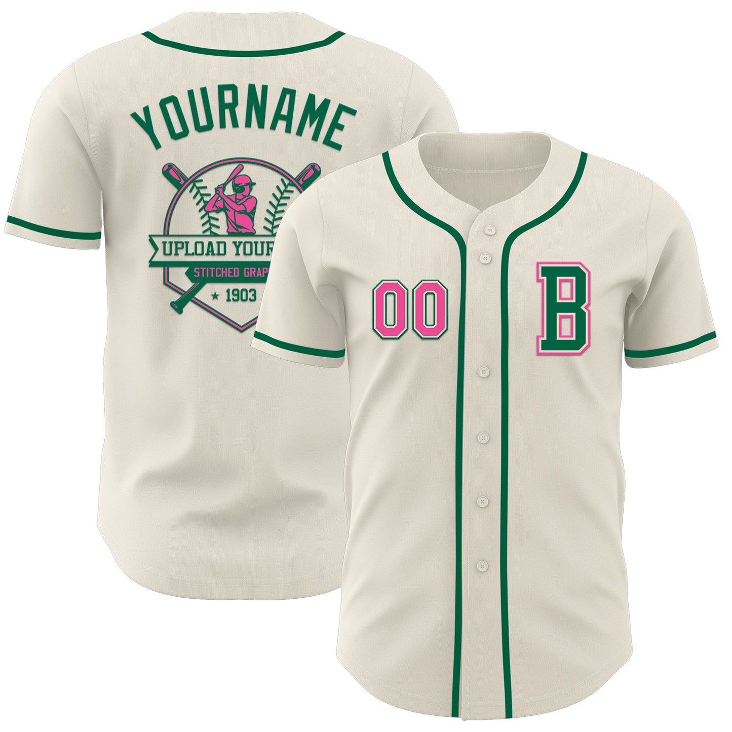 Custom Cream Pink-Kelly Green Authentic Baseball Jersey - Sky-Custom