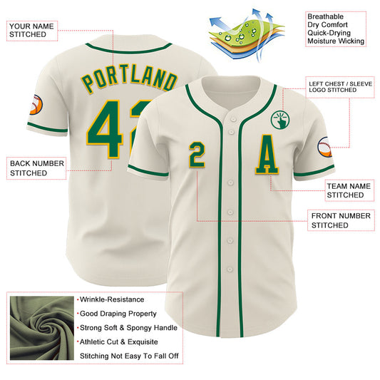 Custom Cream Kelly Green-Gold Authentic Baseball Jersey - Sky-Custom