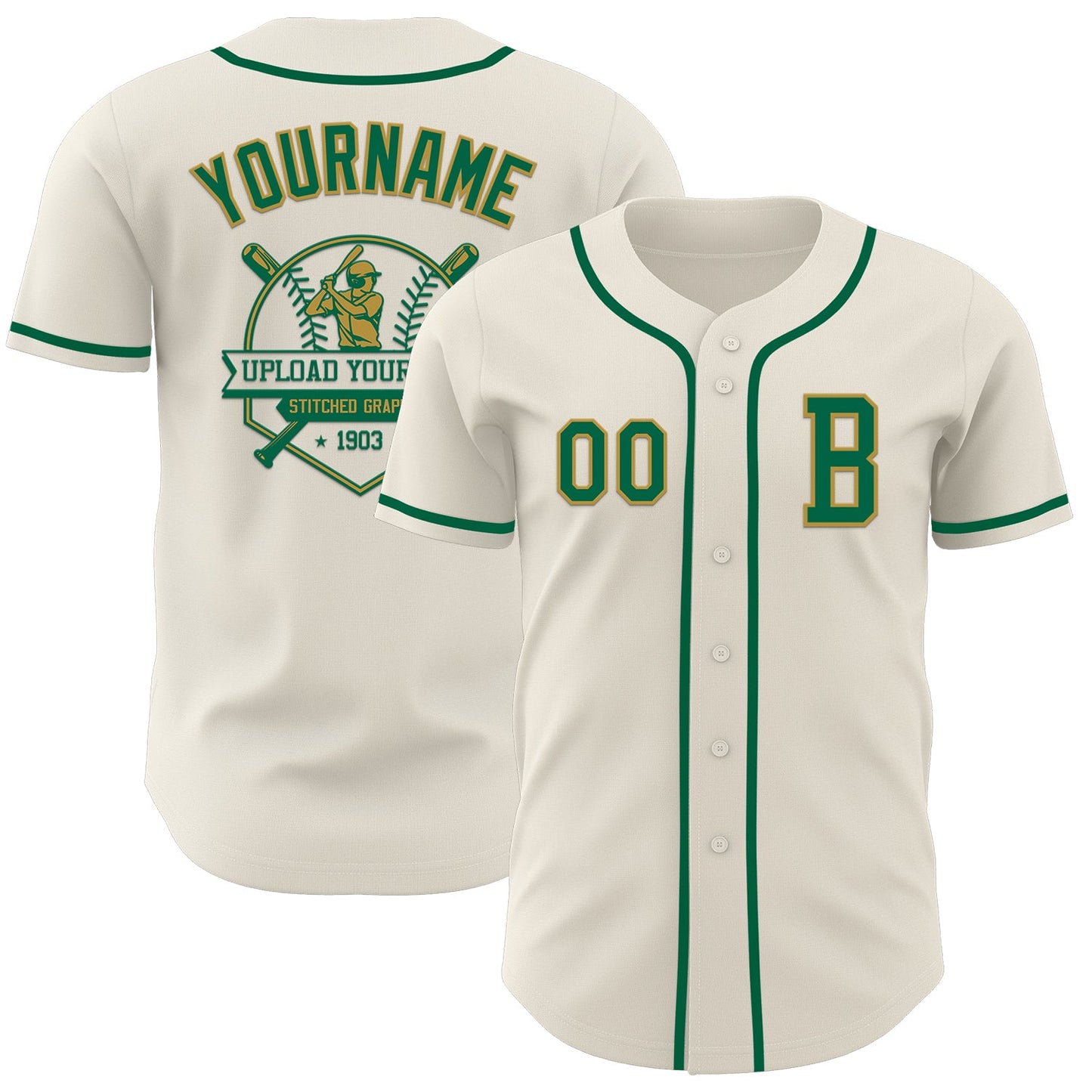 Custom Cream Kelly Green-Old Gold Authentic Baseball Jersey - Sky-Custom