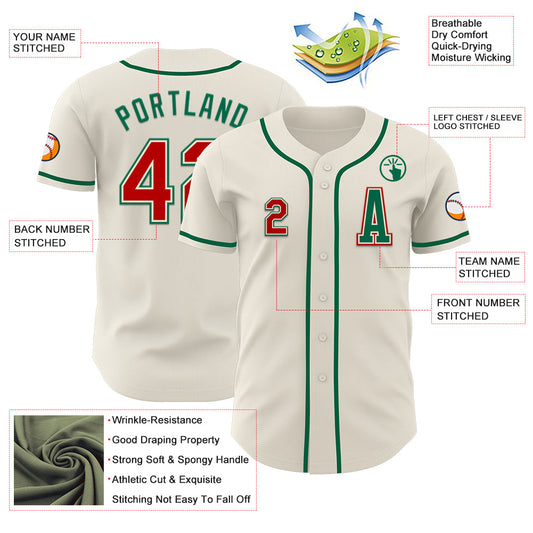 Custom Cream Red-Kelly Green Authentic Baseball Jersey - Sky-Custom