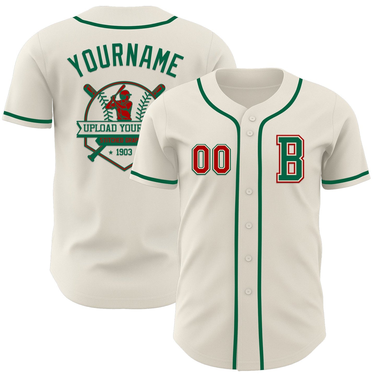 Custom Cream Red-Kelly Green Authentic Baseball Jersey - Sky-Custom