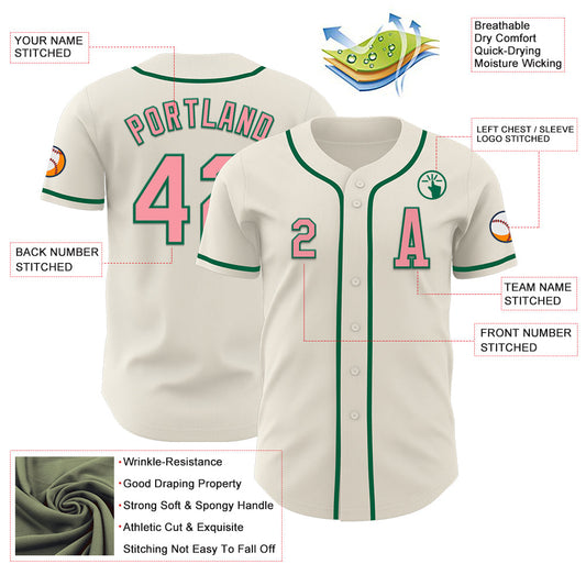 Custom Cream Medium Pink-Kelly Green Authentic Baseball Jersey - Sky-Custom