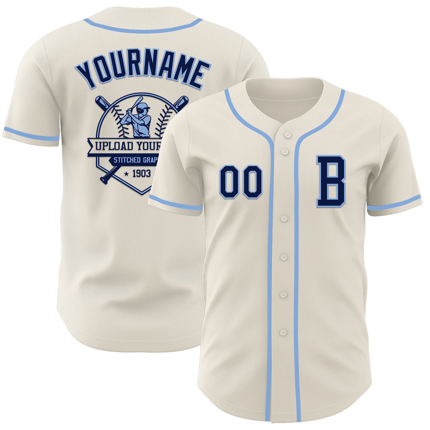 Custom Cream Navy-Light Blue Authentic Baseball Jersey - Sky-Custom