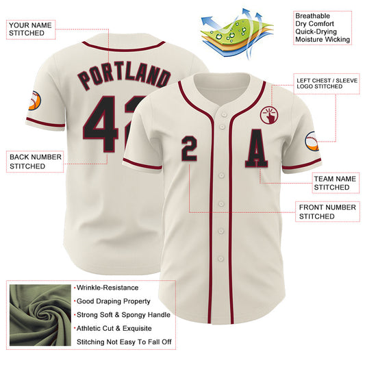 Custom Cream Black-Crimson Authentic Baseball Jersey - Sky-Custom