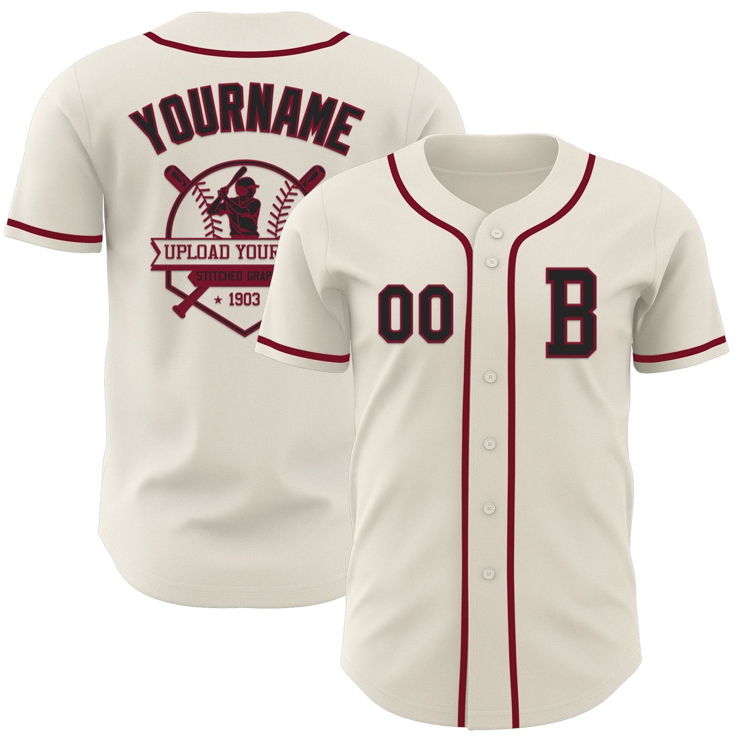 Custom Cream Black-Crimson Authentic Baseball Jersey - Sky-Custom
