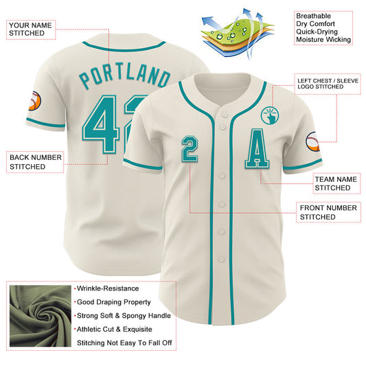 Custom Cream Teal Authentic Baseball Jersey - Sky-Custom