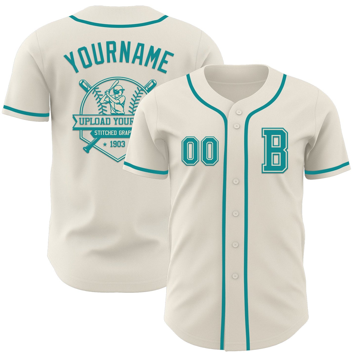 Custom Cream Teal Authentic Baseball Jersey - Sky-Custom