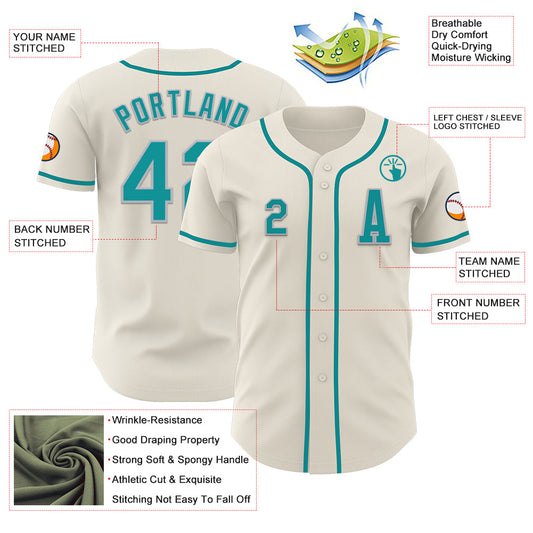 Custom Cream Teal-Gray Authentic Baseball Jersey - Sky-Custom