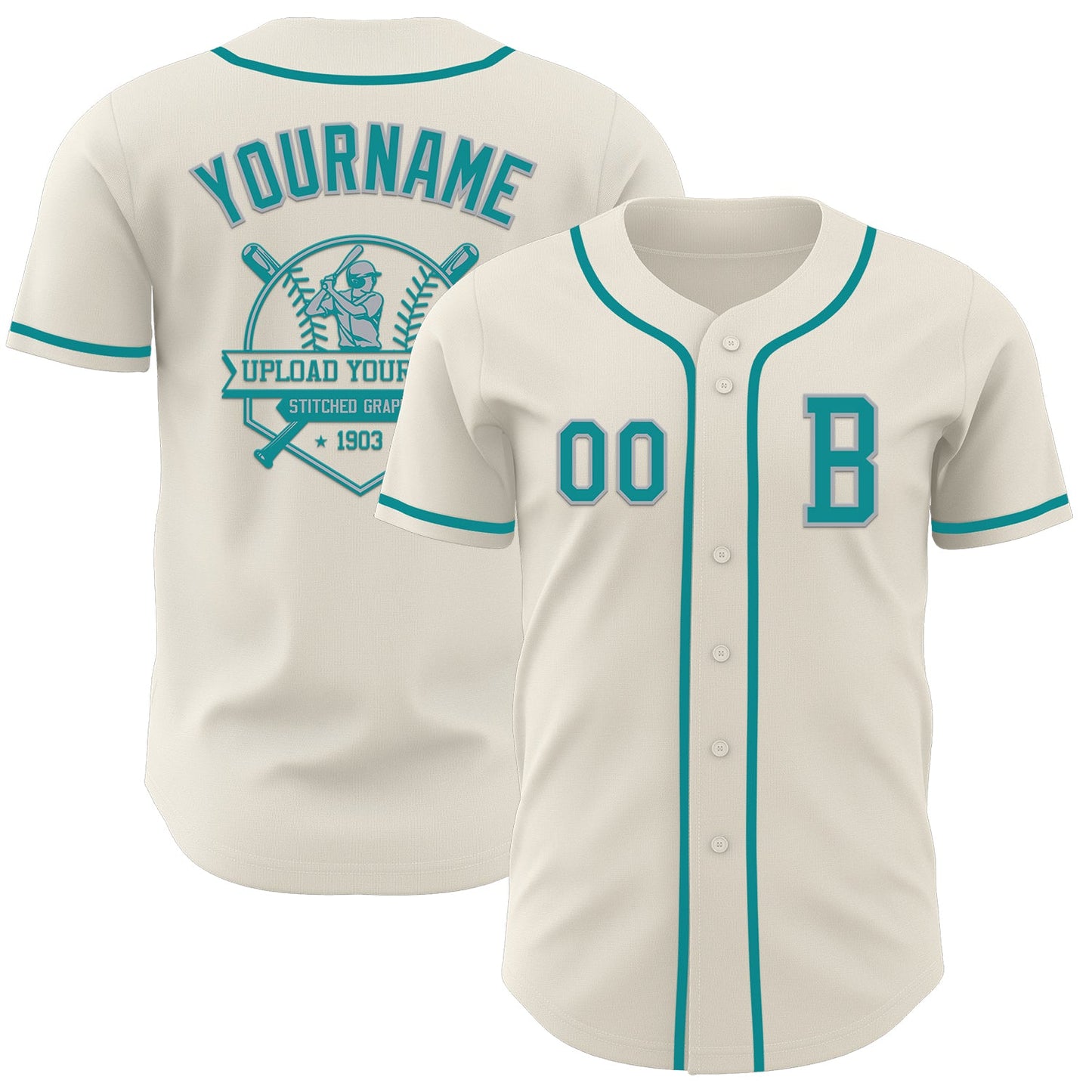 Custom Cream Teal-Gray Authentic Baseball Jersey - Sky-Custom