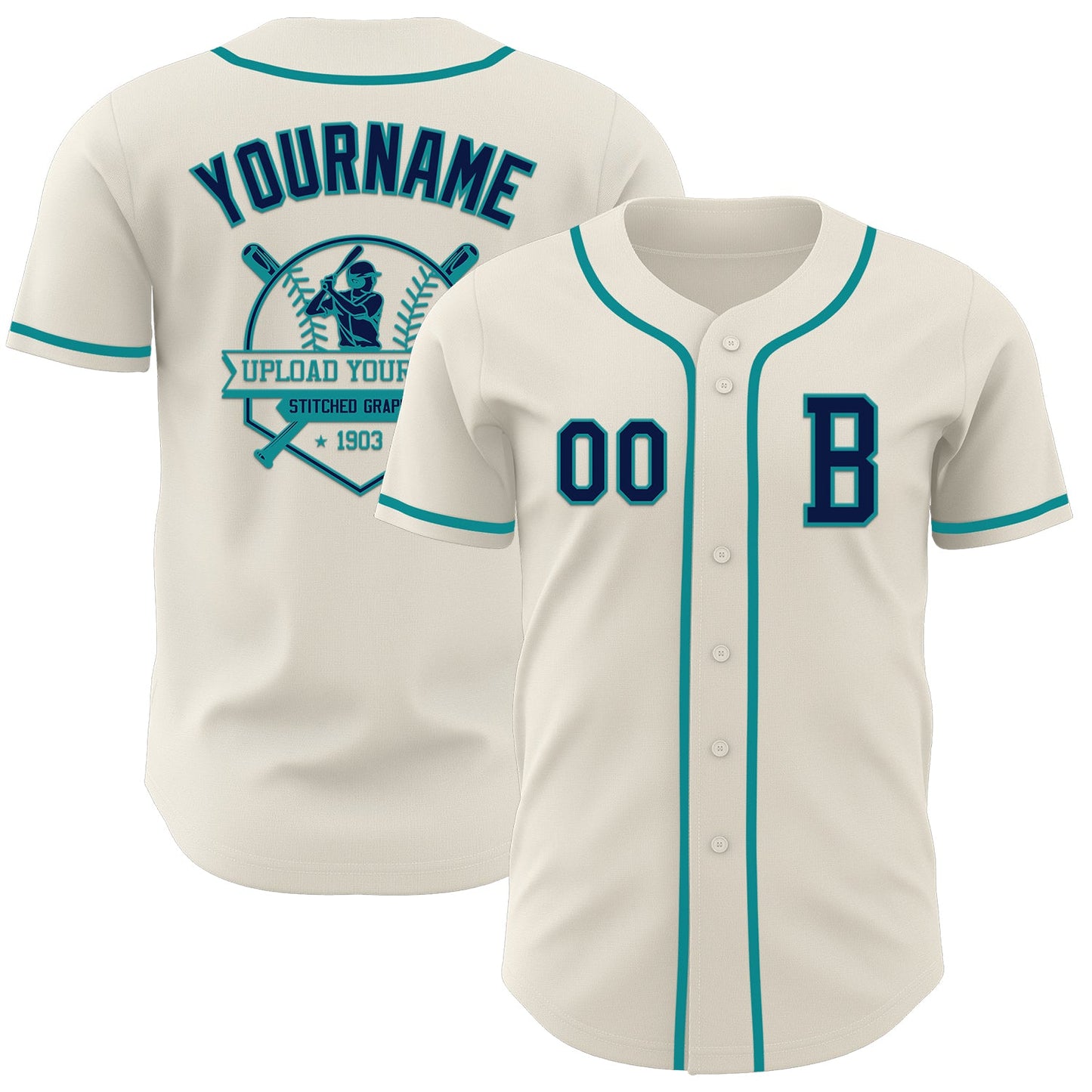 Custom Cream Navy-Teal Authentic Baseball Jersey - Sky-Custom