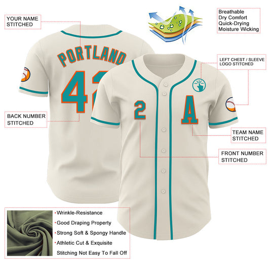 Custom Cream Teal-Orange Authentic Baseball Jersey - Sky-Custom
