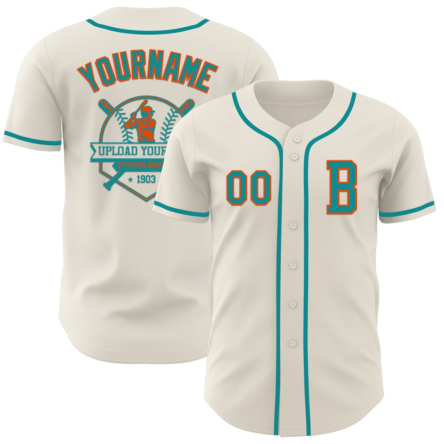 Custom Cream Teal-Orange Authentic Baseball Jersey - Sky-Custom