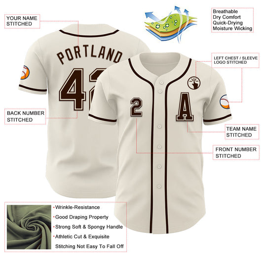Custom Cream Brown Authentic Baseball Jersey - Sky-Custom