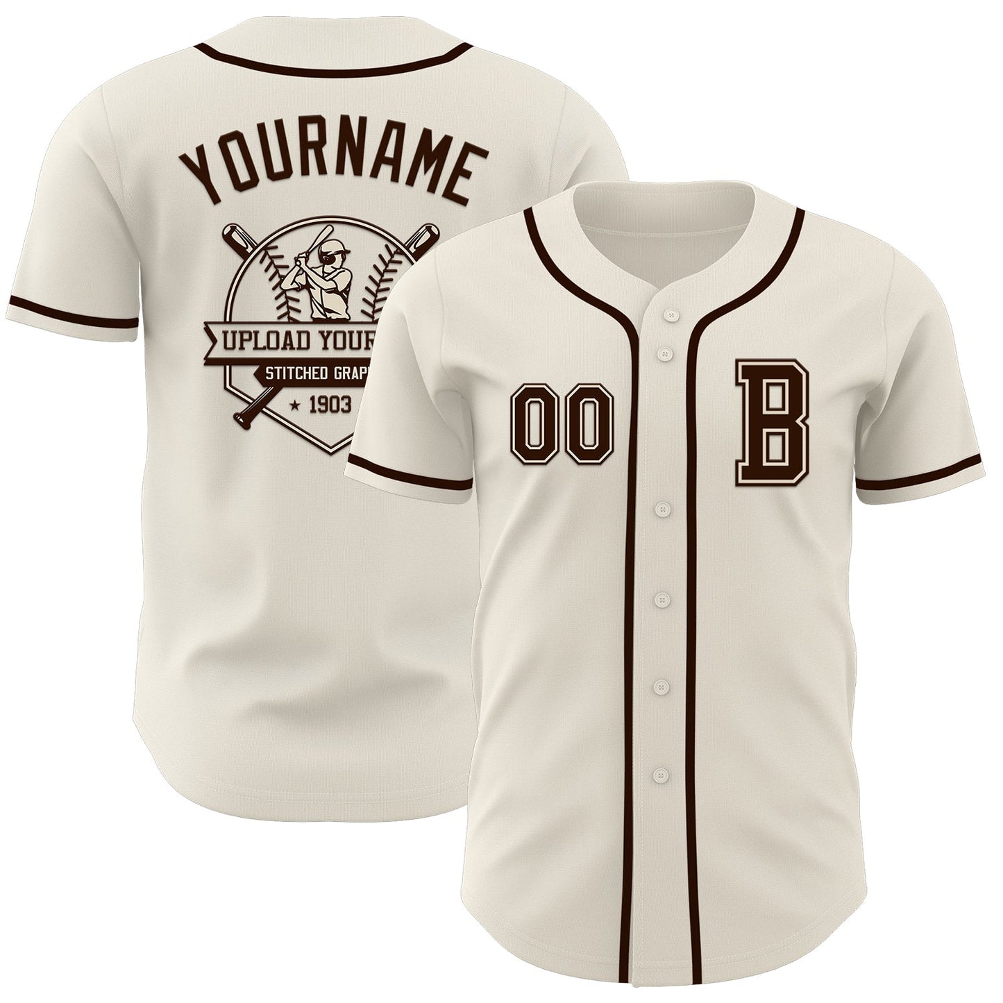 Custom Cream Brown Authentic Baseball Jersey - Sky-Custom