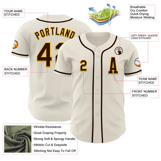Custom Cream Brown-Gold Authentic Baseball Jersey - Sky-Custom
