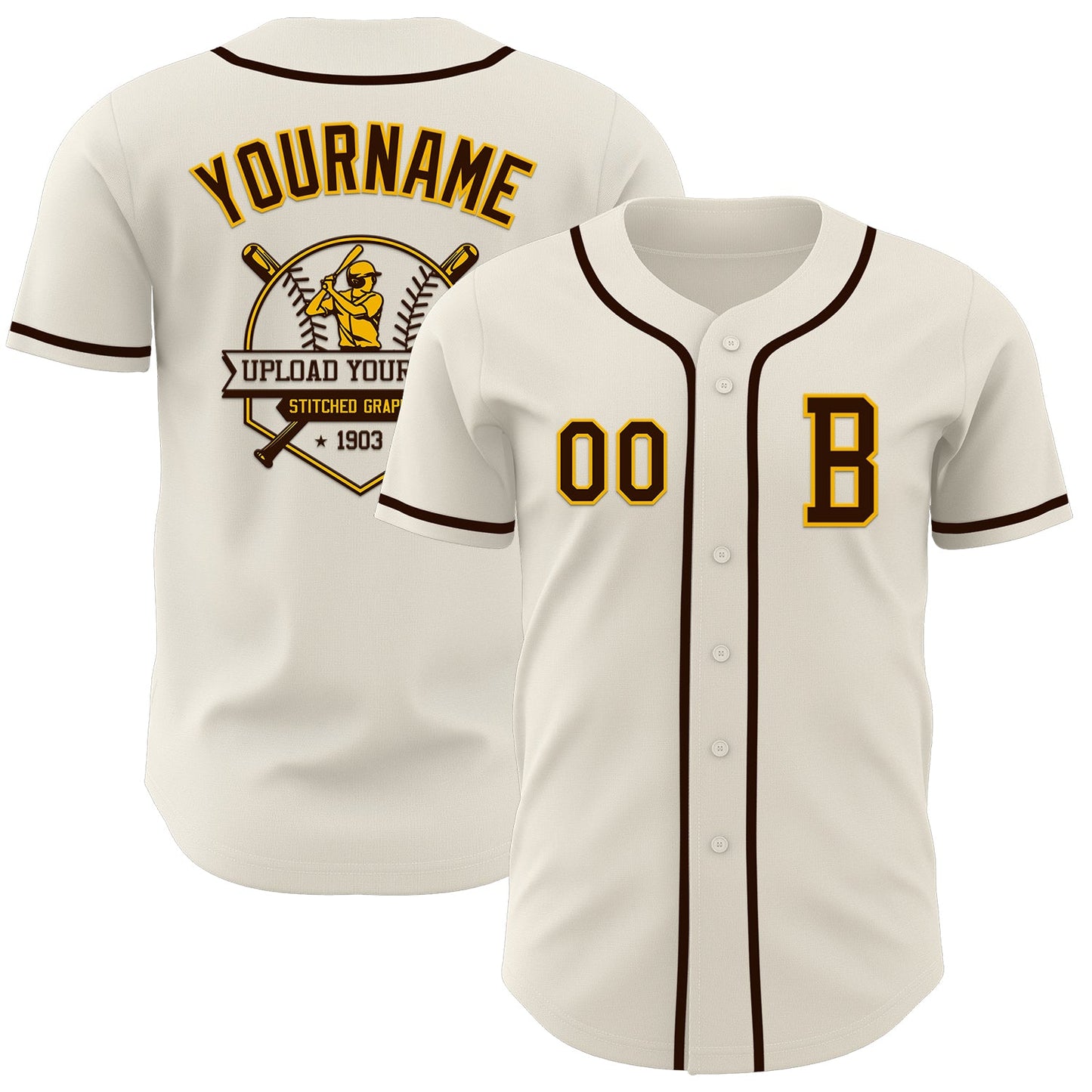 Custom Cream Brown-Gold Authentic Baseball Jersey - Sky-Custom