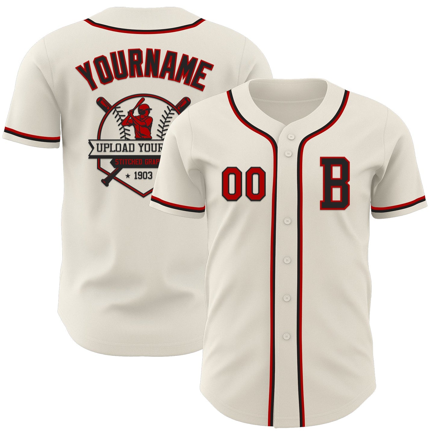 Custom Cream Red-Black Authentic Baseball Jersey - Sky-Custom