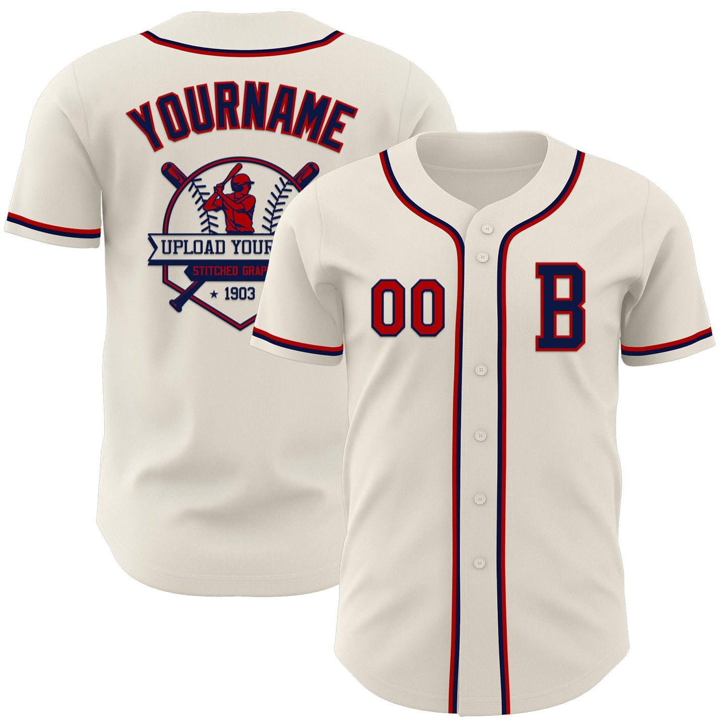Custom Cream Red-Navy Authentic Baseball Jersey - Sky-Custom